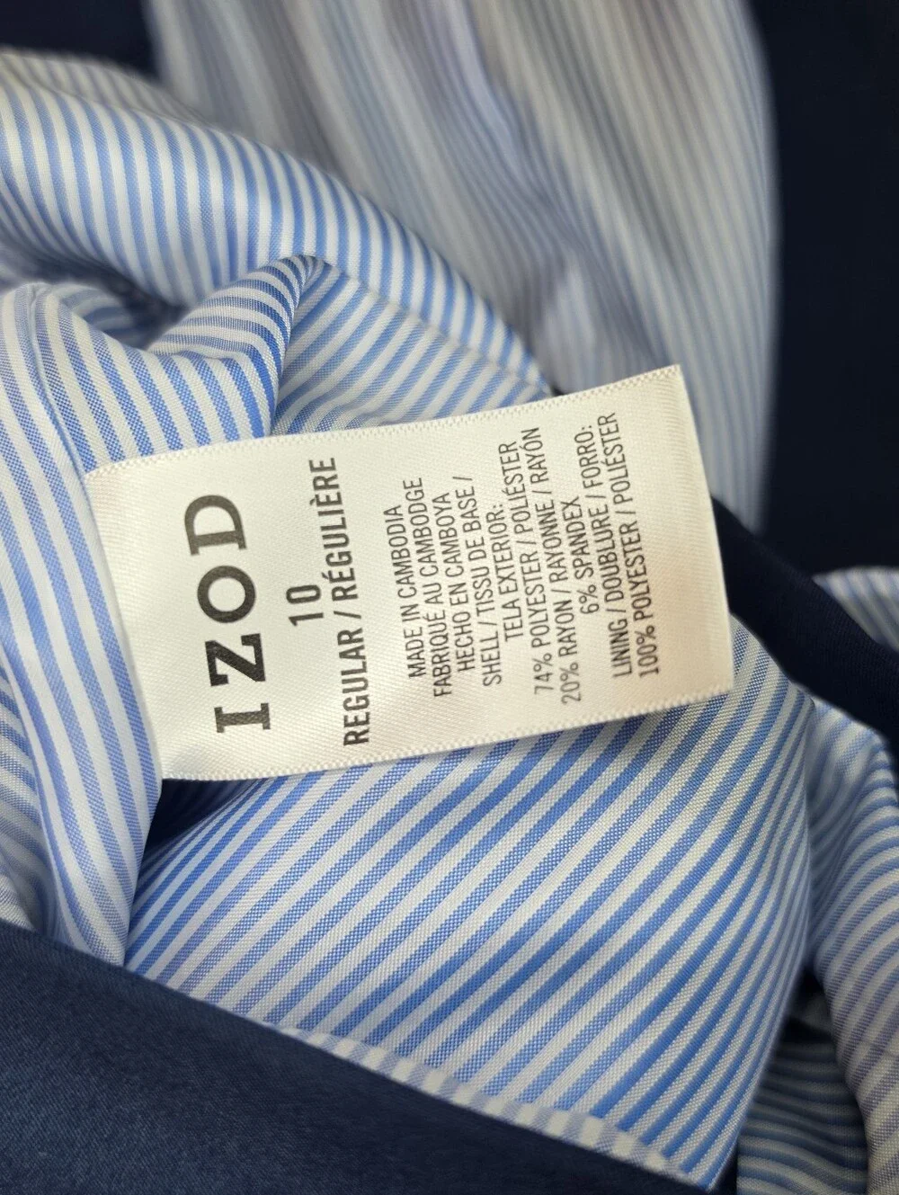IZOD Boys Suit 3 Piece Navy Blazer Pants Blue Dress Shirt Size 10 12 Stretch